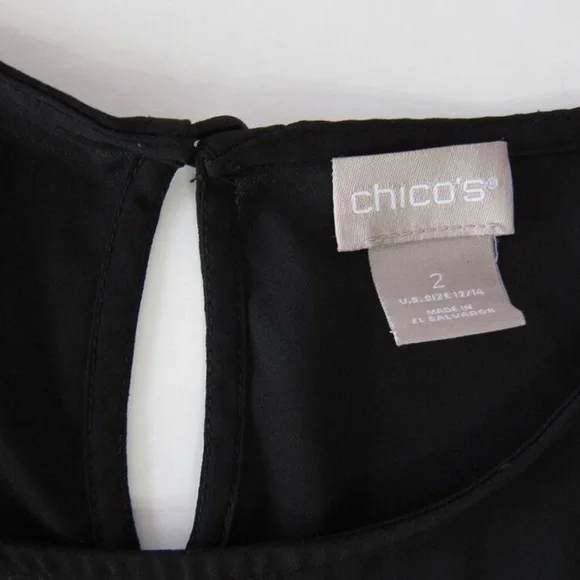 Chicos Sheer Asymmetrical Ruffle Hem Sleeves Black Blouse - Picture 4 of 8